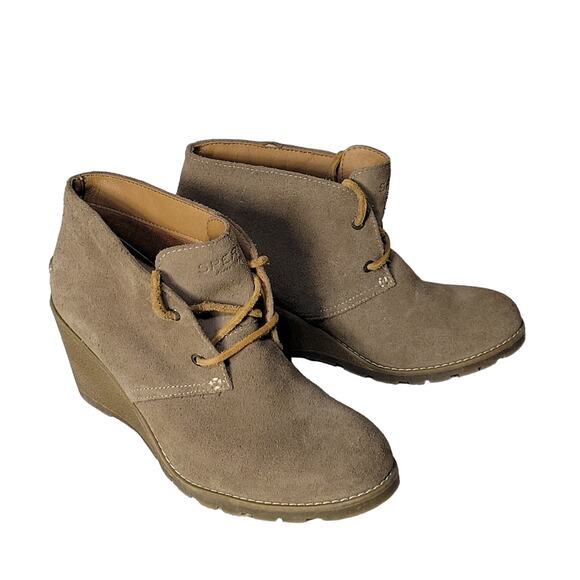 Sperry Top-Sider Stella Tan Wedge Leather Ankle Boots Womens 7.5 - Picture 1 of 13